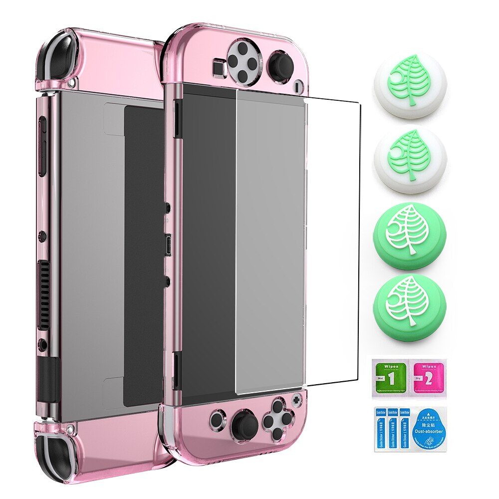 Hard Shell Micro-Frosted Cover Case Voor Schakelaar Oled &amp; Joycon Controller Game Accessoires 4 Thumb Grip Cap En screen Protector: Dark Blue