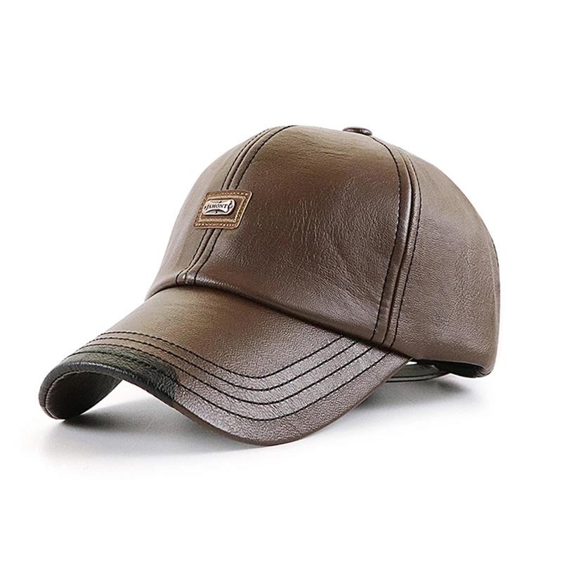 Gorra de béisbol informal a la para hombre, gorro fino de terciopelo, gorra de béisbol de cuero para otoño e invierno, nueva 2024: Marrón claro