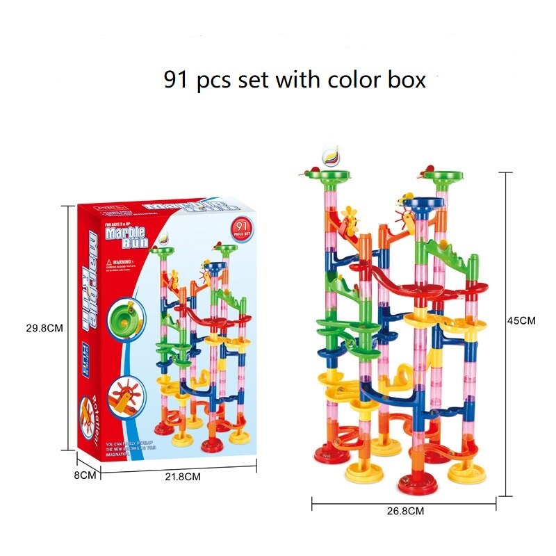 Marble Race Run Maze Balls Track DIY Construction Building Blocks Funnel Slide Big Building Brick: 91pcs color box