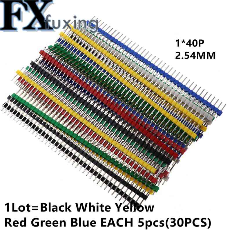 30 STKS 40 Pin Breekbare Pin Header 2.54mm Enkele Rij Mannelijke Header Connector Kit PCB Pin Strip Voor Arduino Zwart Wit Rood Groen