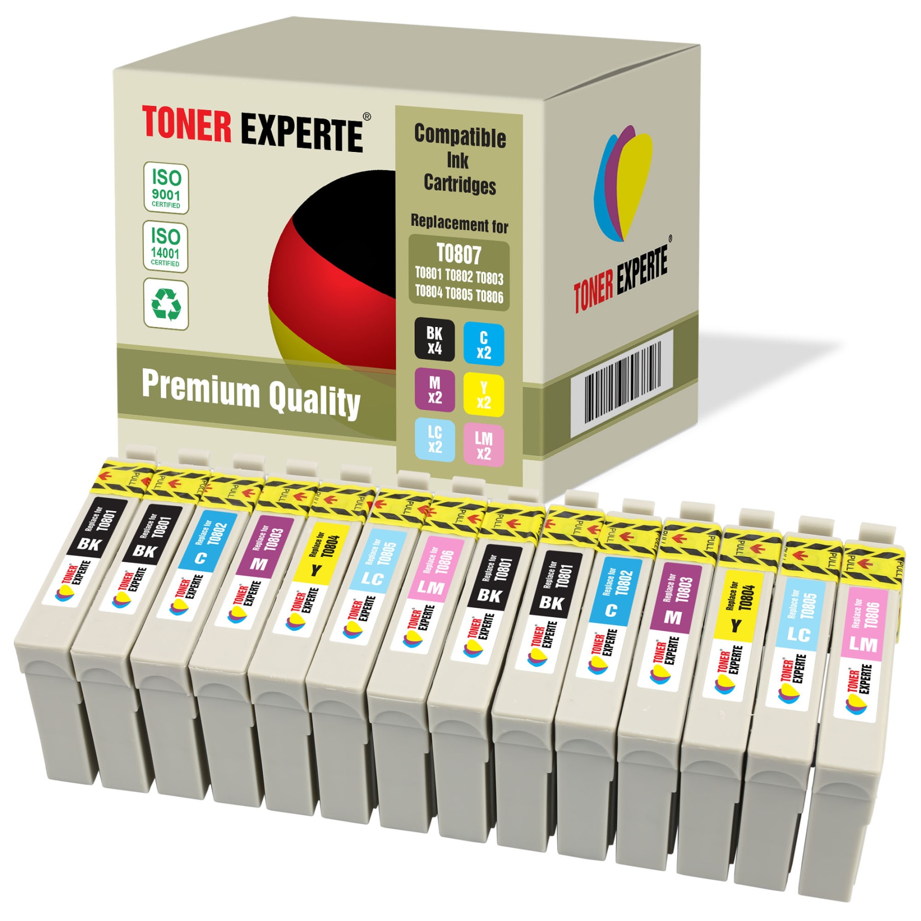 TONER EXPERTE® T0807 Cartouches d'encre pour Epson Stylus Photo: 4x BLACK / 4x CYAN / 4x MAGENTA / 2x YELLOW