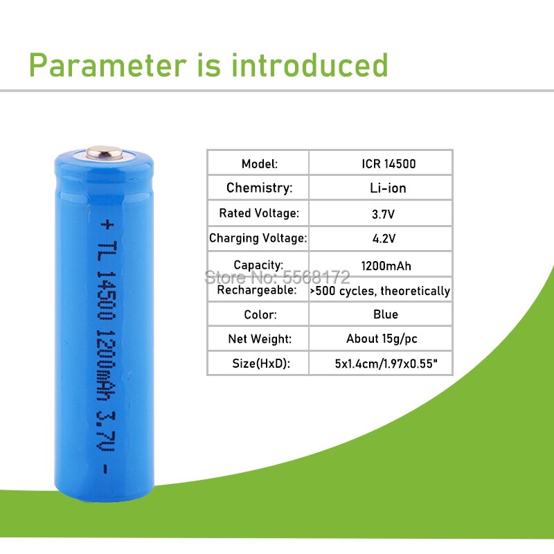 Hoge Capaciteit 14500 Batterij 3.7V 1200 Mah Oplaadbare Li-Ion Batterij Voor Led Zaklamp Batterij