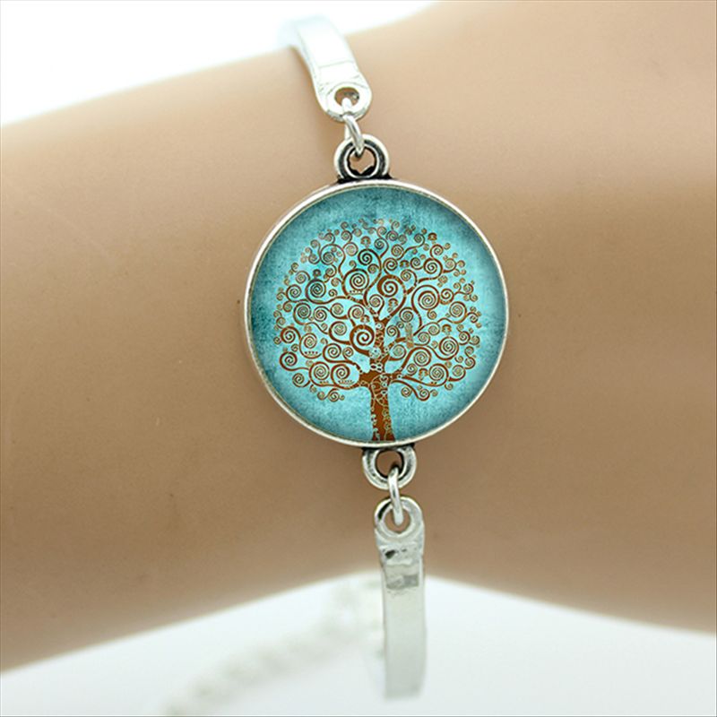 TAFREE Brand Gustav Klimt Tree Of Life Bracelet Silver-Plated Glass Dome Art Picture Bangles Men Jewelry D937