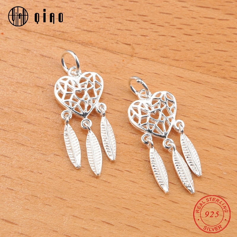 Une paire 23*9*1MM 925 en argent sterling amour coeur capteur de rêves pendentif indiens pendentif ethnique pour collier bracelet faisant bricolage