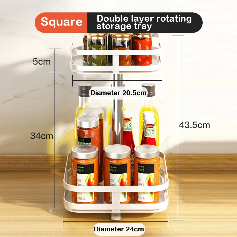 Rotation Condiment Rack Multifunctional Carbon Steel Flavour Storage Tray Round Seasonings Spice Organizer for Kitchen: Ivory