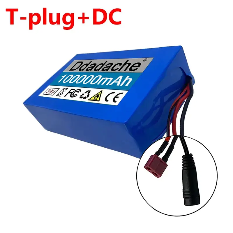 36V 100Ah 10S2P 18650 Lithium Battery Pack 550W 38000mAh 42V Cooter Vehicle Ultra Thin Portable Battery with BMS: Brown