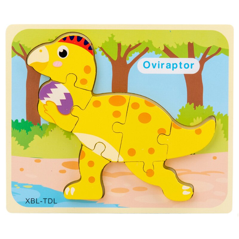 Dinosaur 3D Puzzle Early Educational Jigsaw Puzzle Cartoon Wooden Kids Toy for Boys Girls Montessori Toys: K