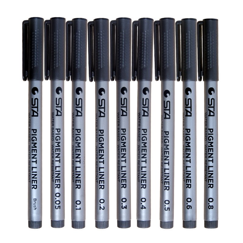 9 Stuks/set Sta Sketch Markers Art Marker Pen Verschillende Tip Maten Pigment Liner Water Gebaseerd Voor Tekening Handschrift Briefpapier: Default Title