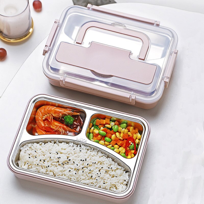 Portable 304 Stainless Steel Lunch Box Compartment Bento Box Kitchen Leakproof Food Container To Send Tableware