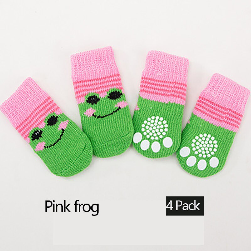 4 Pak Huisdier Sokken Antislip Bodem Puppy Hond Sokken Hond Voet Cover Teddy Poedel Katoenen Sokken voor Honden Sokken Bulldog: Pink frog / M