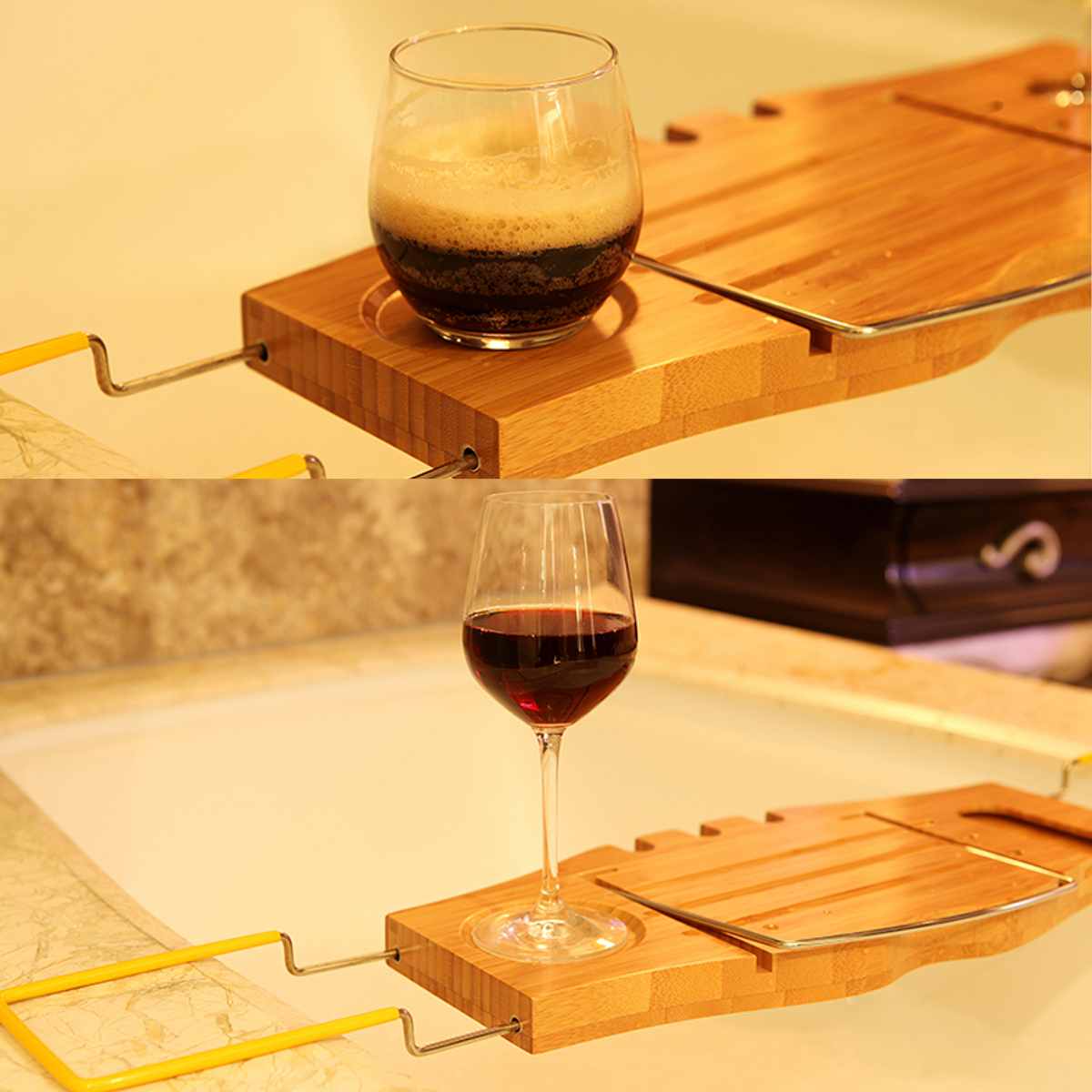 Luxe badkamer bamboe bad badkuip plank brug bad caddy lade rek intrekbare wijnglas boekenhouder badkuip rek ondersteuning