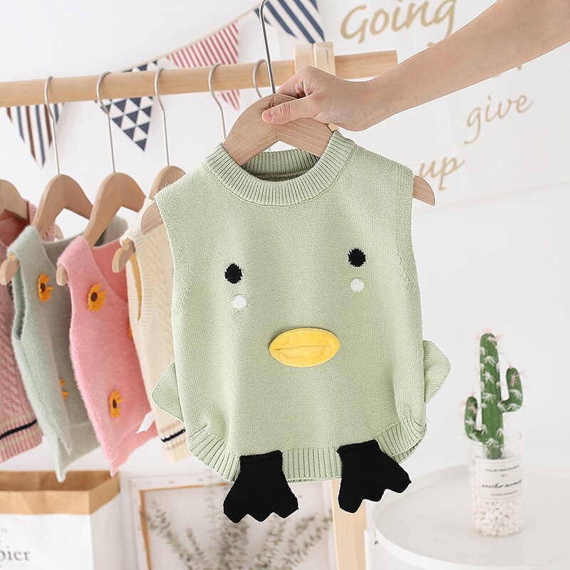 Unisex Baby Cartoon Duck Knitted Vest Kids Sweater Toddler Boy Girl Pullover Child Jacket Fall Clothes Tops: 88205-green / 24M