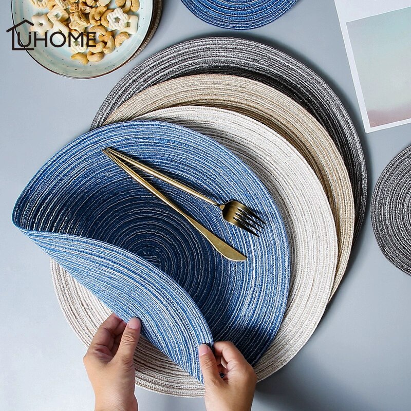 6pcs/set Round Ramie Insulation Pad Solid Placemats Linen Non Slip Table Mat Mats Kitchen Accessories Decoration Home Coaster