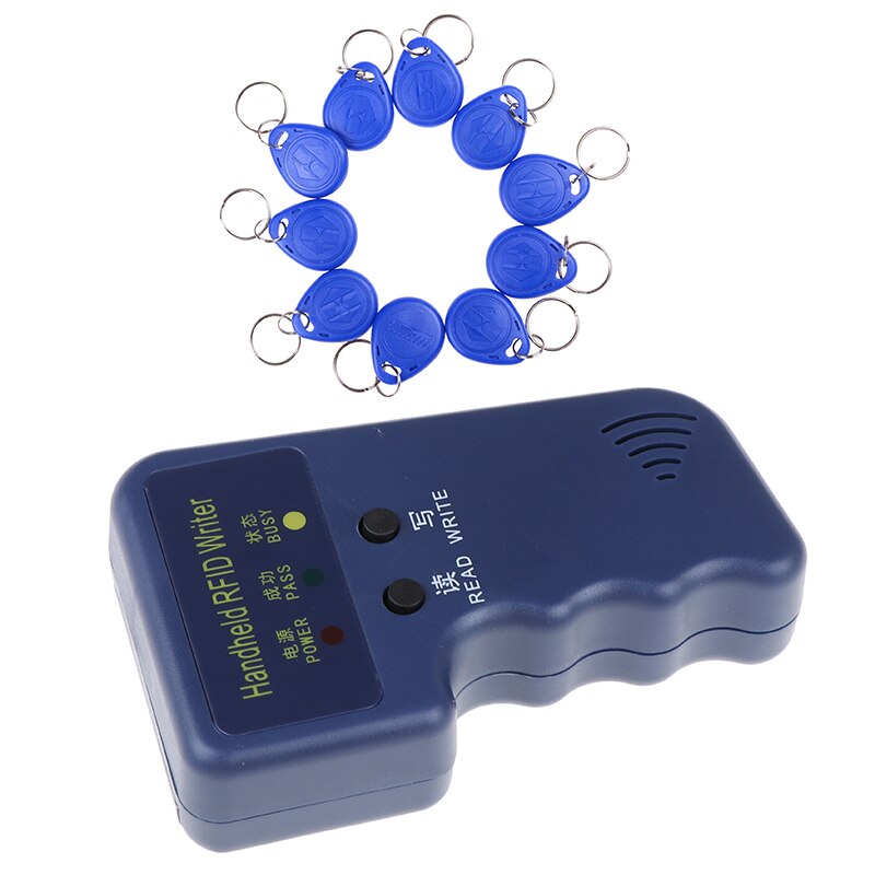 Met 10 stuks id-tags 125 khz draagbare rfid-schrijver/kopieerapparaat/lezer/duplicator