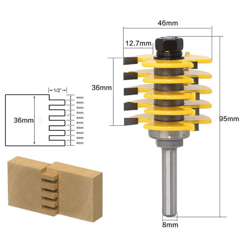 Gtbl 1pc kasse ledfræser bit justerbar 5 klinge 3 fløjte 8mm skaft til træskærer tenoskærer til træbearbejdningsværktøj