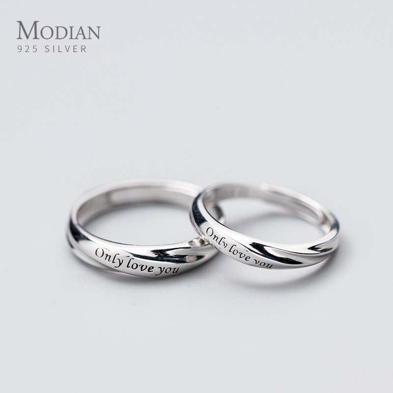 Modian Romantische Gesneden Letters Ring Voor Mannen En Vrouwen 925 Sterling Zilver Een Paar Verstelbare Liefhebbers Bruiloft Ring Fijne Sieraden