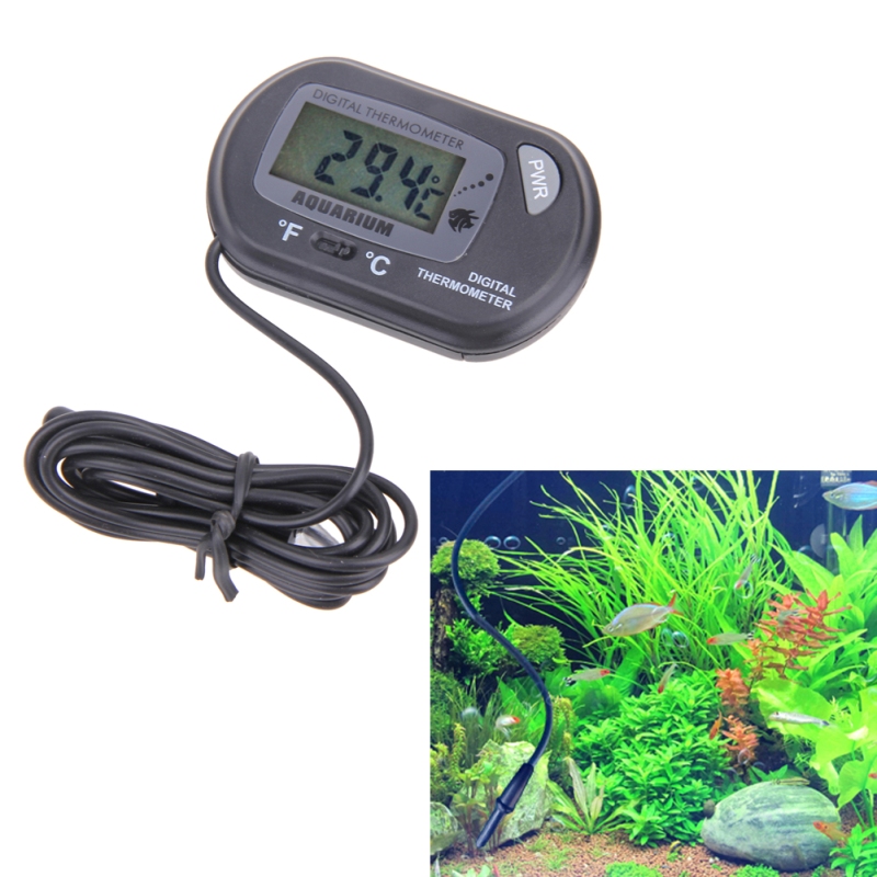 Digital LCD Screen Sensor Aquarium Thermometer Wired Aquarium Fish Tank Temp Meter Electronic Temperature Measurement Black