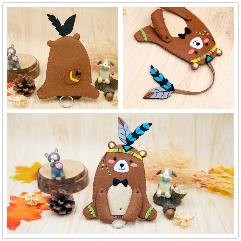 Handmade Sewing Cute Bear Key Bag Felt Bear Dolls Key Holder Organizer Bag Non-Woven Fabric Free Cutting Material DIY Package