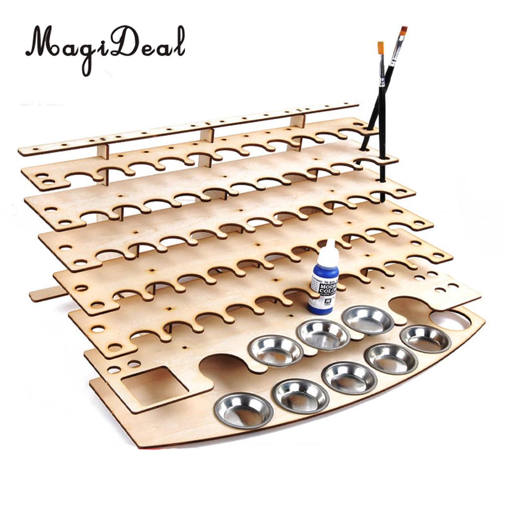 MagiDeal Wooden Paint Bottles Rack Modular Organizer Paint Storage Holder #3 for Studio Storing Paints Brushes Modeling Tools