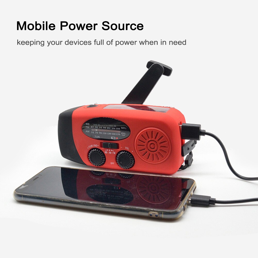 Portable Radio AM/FM Flashlight Reading Lamp NOAA Weather Mobile Power Source for Emergency Solar Powered Crank Handheld Radio