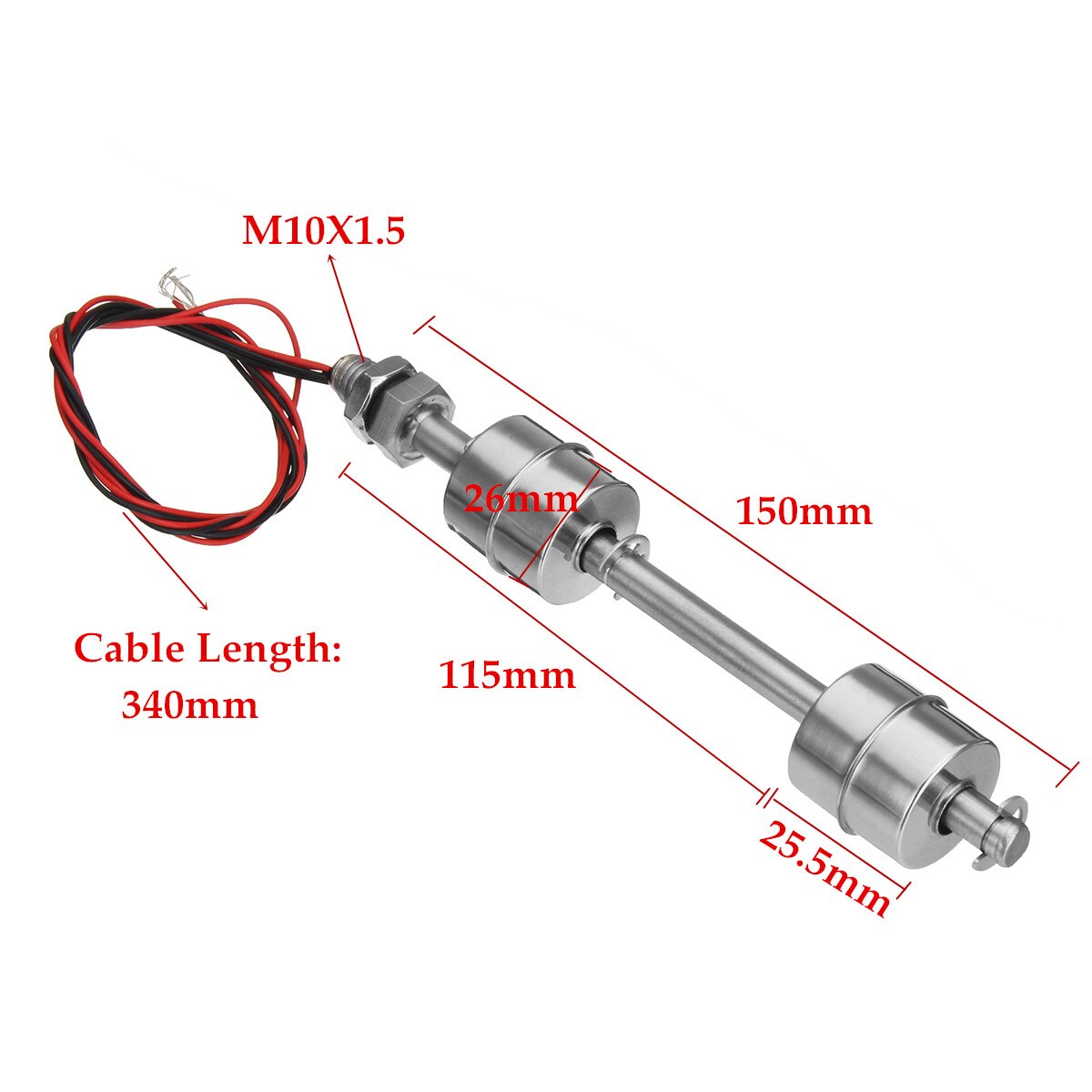 150mm Silver Double Ball Liquid Float Switch Water Level Sensor 304 For Fish Tank Pool