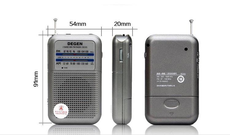 Degen Radio DE333 FM AM Receiver Mini Handle Portable Pocket Size Two Band FM Radio Recorder High Sensitivity Radio