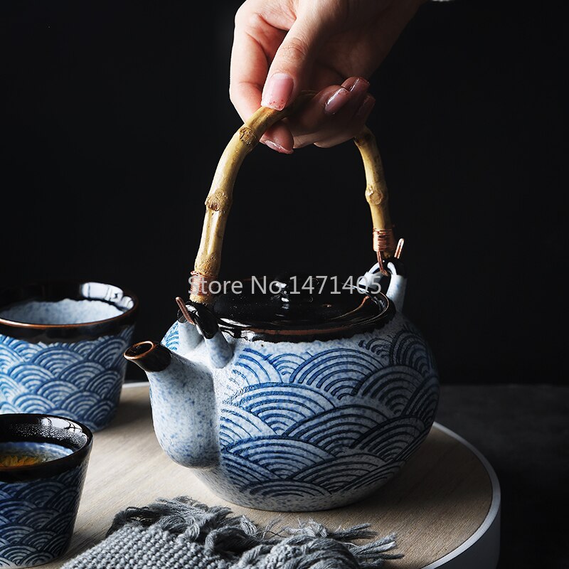 Hav krusning japansk stil husstand tekande keramisk tekande kungfu te sæt filter tekande tekop restaurant enkelt pot