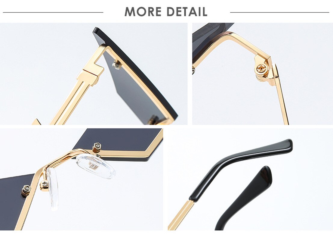 gafas de sol de ojo de gato para mujer, gafas de sol sin montura de Metal Vintage, gafas de sol de de para mujer, gafas triangulares UV400
