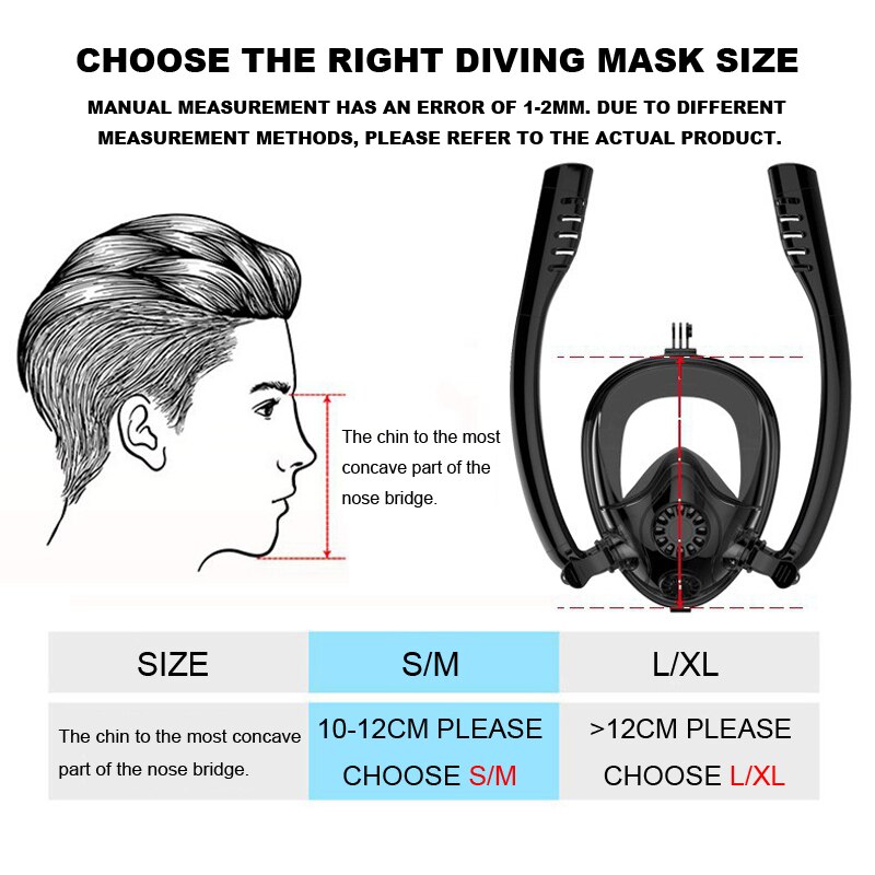 Anti-condens zwemmasker voor volwassenen, dubbele ademhalingsbuis, siliconen snorkelmaskers, duikbril met camerabevestiging