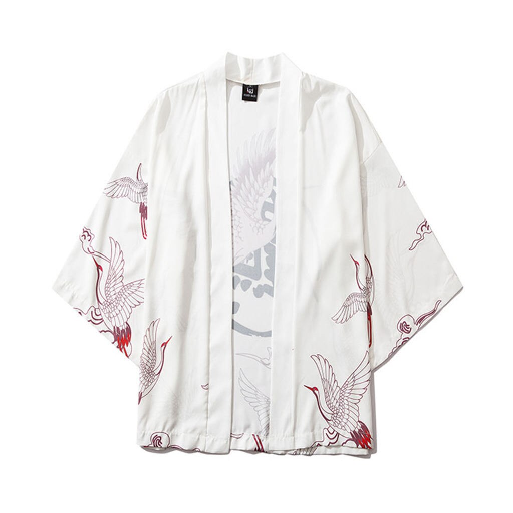 Casual de los hombres camisa de playa de verano japonés cinco punto Kimono con mangas unisex capa chaqueta blusa yukata #1,17: 9 / L