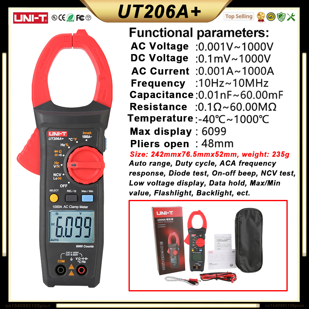 UNI T UT210E UT210D UT202A + UT204 PLUS Stroomtang Ampèremeter Digitale Elektricien Tool Elektrische Tester Multimeter: YELLOW