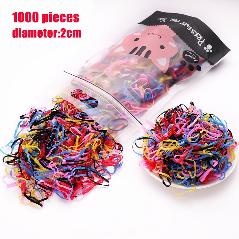 1000 stks/zak Meisjes Elastieken Haarbanden Kind baby Haar Accessoires Gom voor Haar TPU Wegwerp kinderen Paardenstaart Houder Rubber band: 2cm mixed 1000pcs