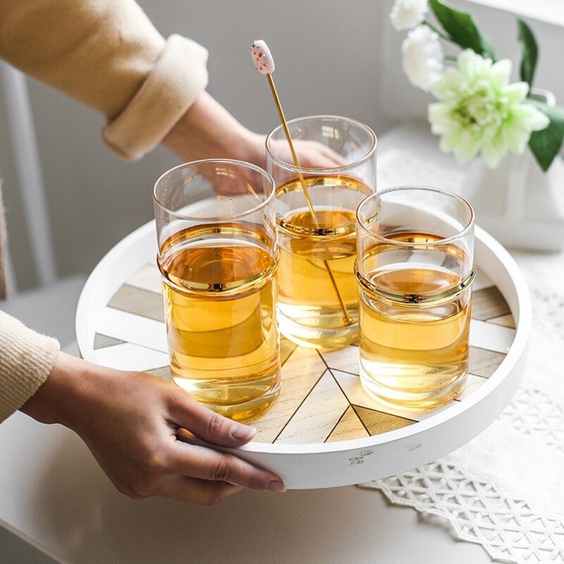 Plated Glass Household Gold Ring Glass Cup Straight Tube Juice Cup Glass Wine Cups