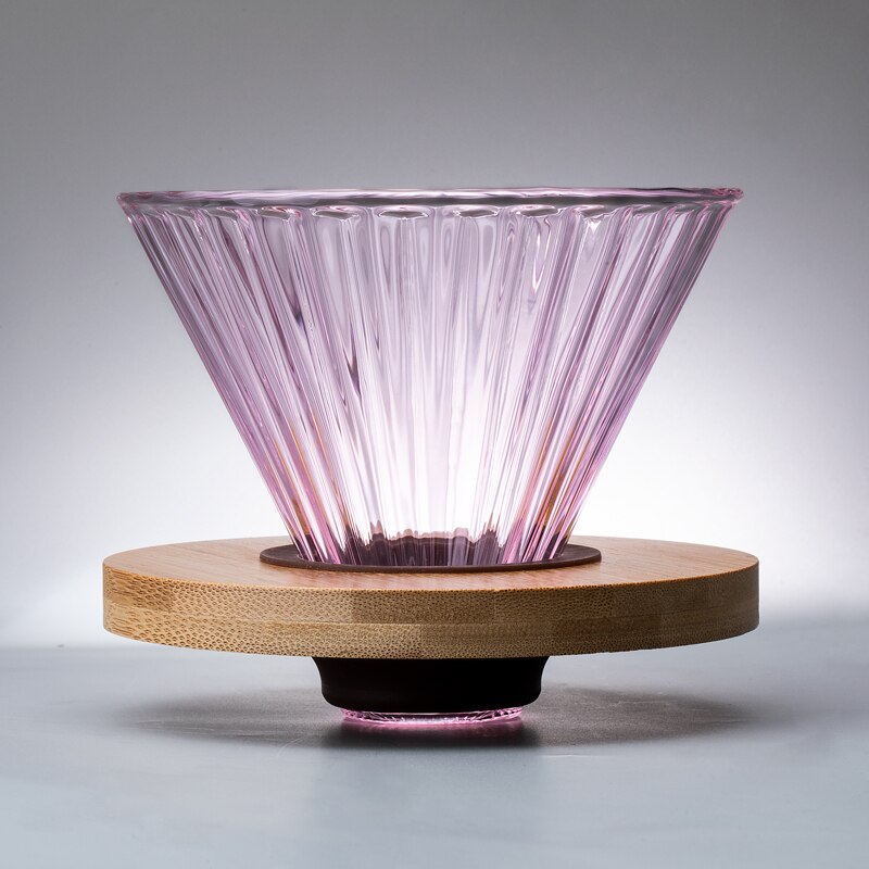 Glass Coffee Funnel Dripper Wooden V60 Brackets Glass Coffee Funnel Dripper Glass Coffee Filter Reusable Coffee Filters: Pink