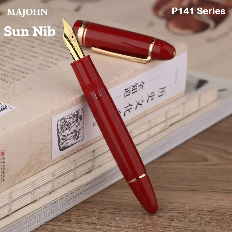 MAJOHN P140 Penna stilografica a pistone in metallo rame Pennino parasole Corpo in resina leggera trasparente Materiale scolastico di cancelleria PK 9019 X159: Di Colore Giallo chiaro / F