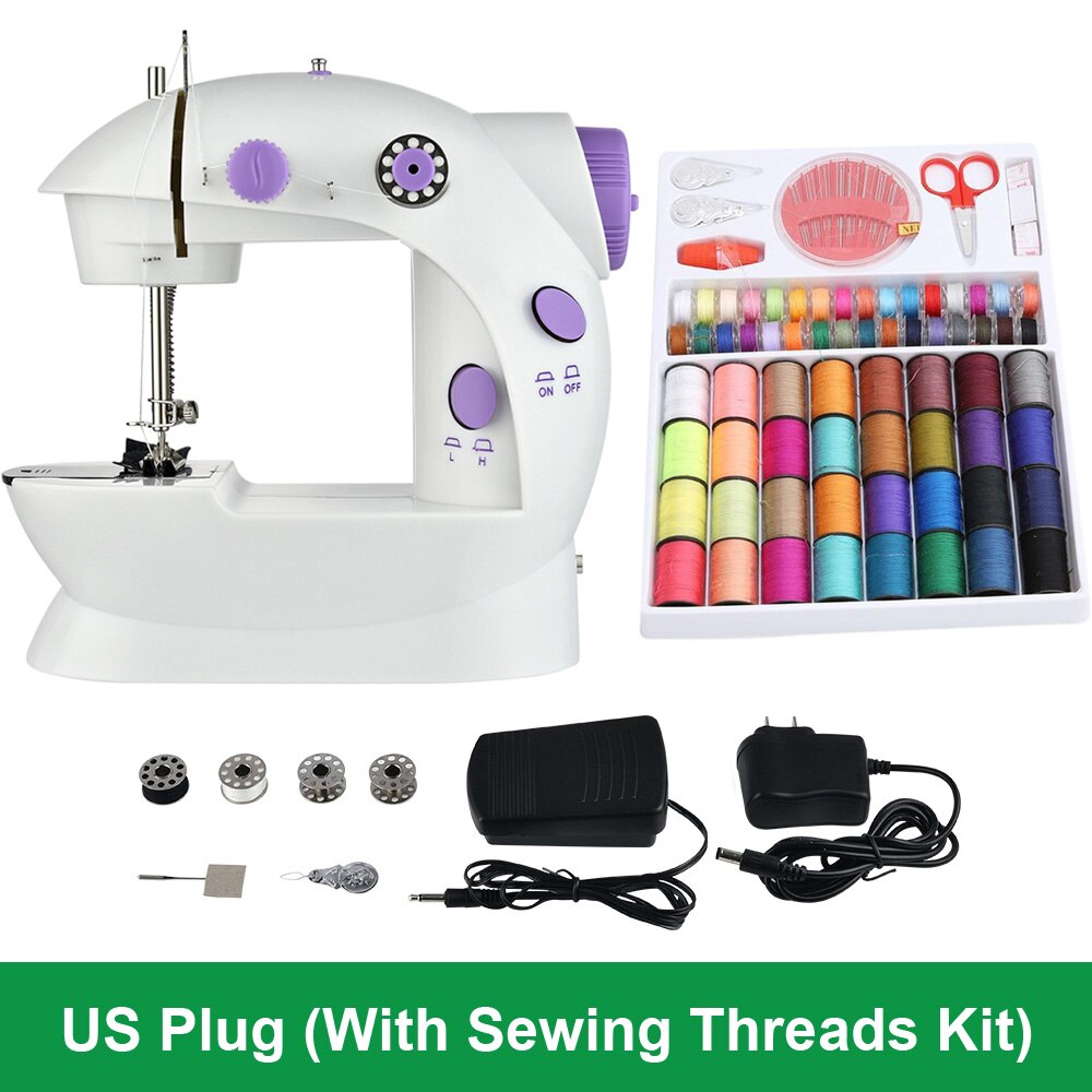 Sewing Machine Mini Portable Electric Household Crafting Mending Foot Pedal To Sew Adjustable Speed Kit For Home Beginners Kids: US Plug (Sewing Kit)