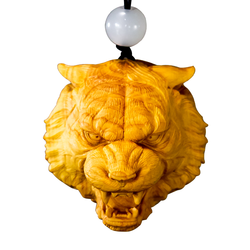 Statue porte-bonheur en buis de 5cm et 6cm en forme de tête de tigre, pendentif du zodiaque chinois Feng Shui, décoration de maison