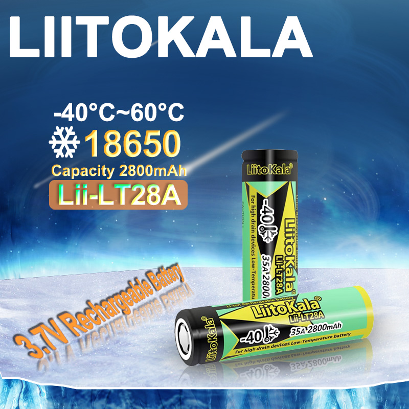 Liitokala li-ion 18650 uppladdningsbart batteri  - lt28a x 2800 , 3.7v med 45a x maxström, perfekt för användning i kallt väder ( (-40 °c)