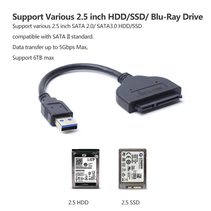 Ult-el mejor adaptador SATA USB 3,0 a Serial ATA 22pin Cable convertidor disco duro externo para 2,5 "HDD/SSD 20CM