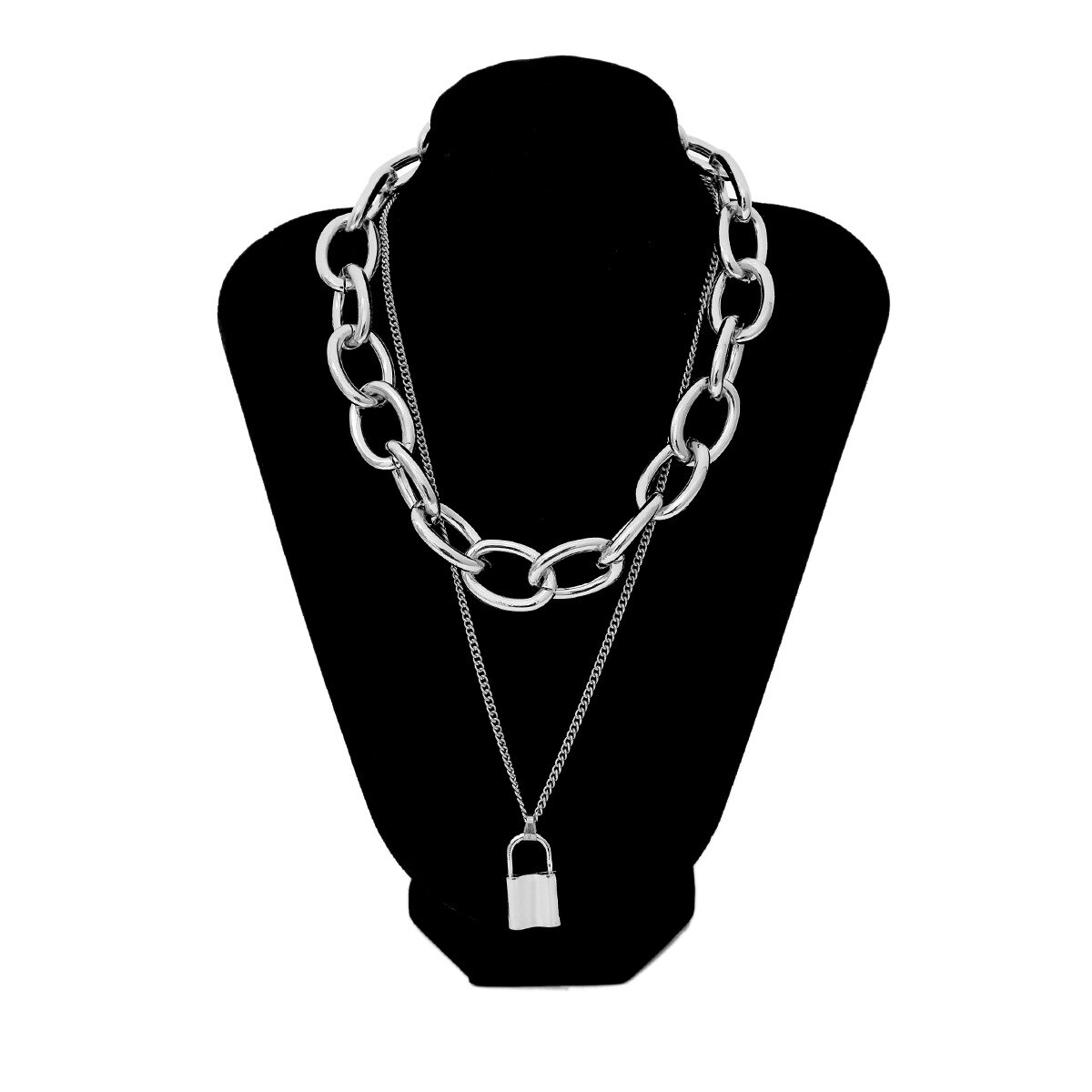 Double-layer Alloy Chain Double-layer Collar Simple Concentric Lock Key Element Pendant Necklace Femal: G