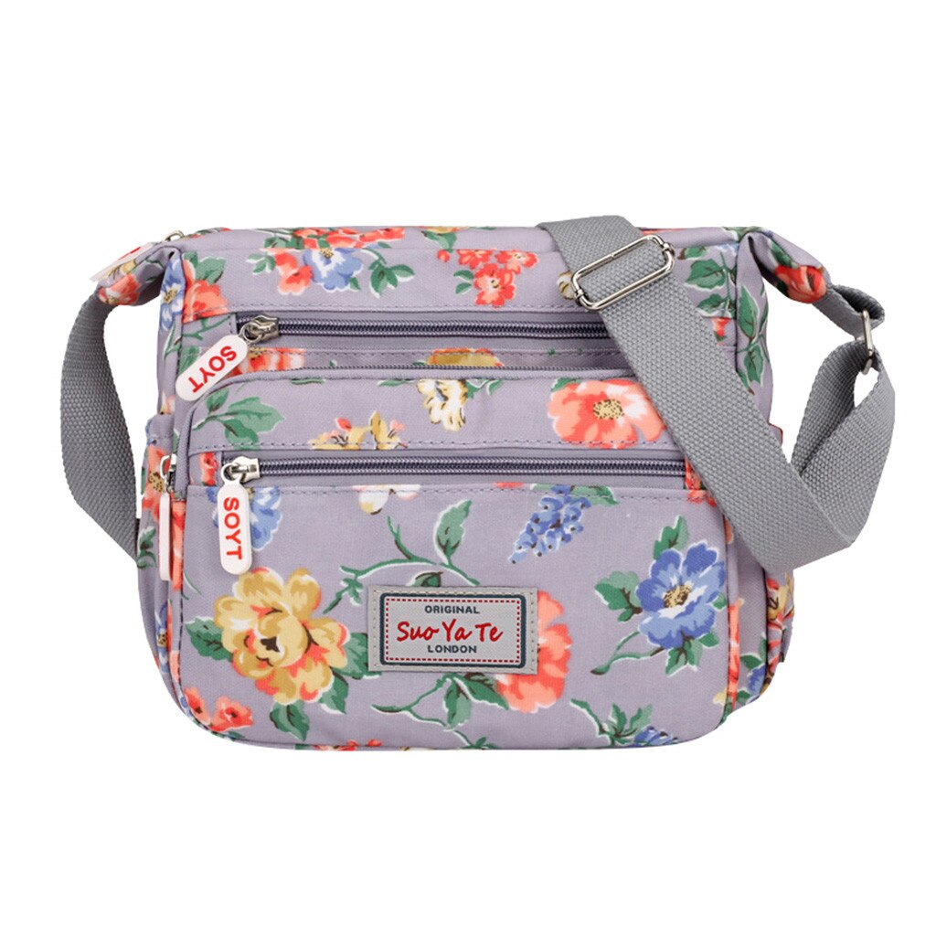 Aelicy Women's Nylon Flower Zipper Shoulder Bags Messenger Bag Multifunctional Bag Travel: Gray