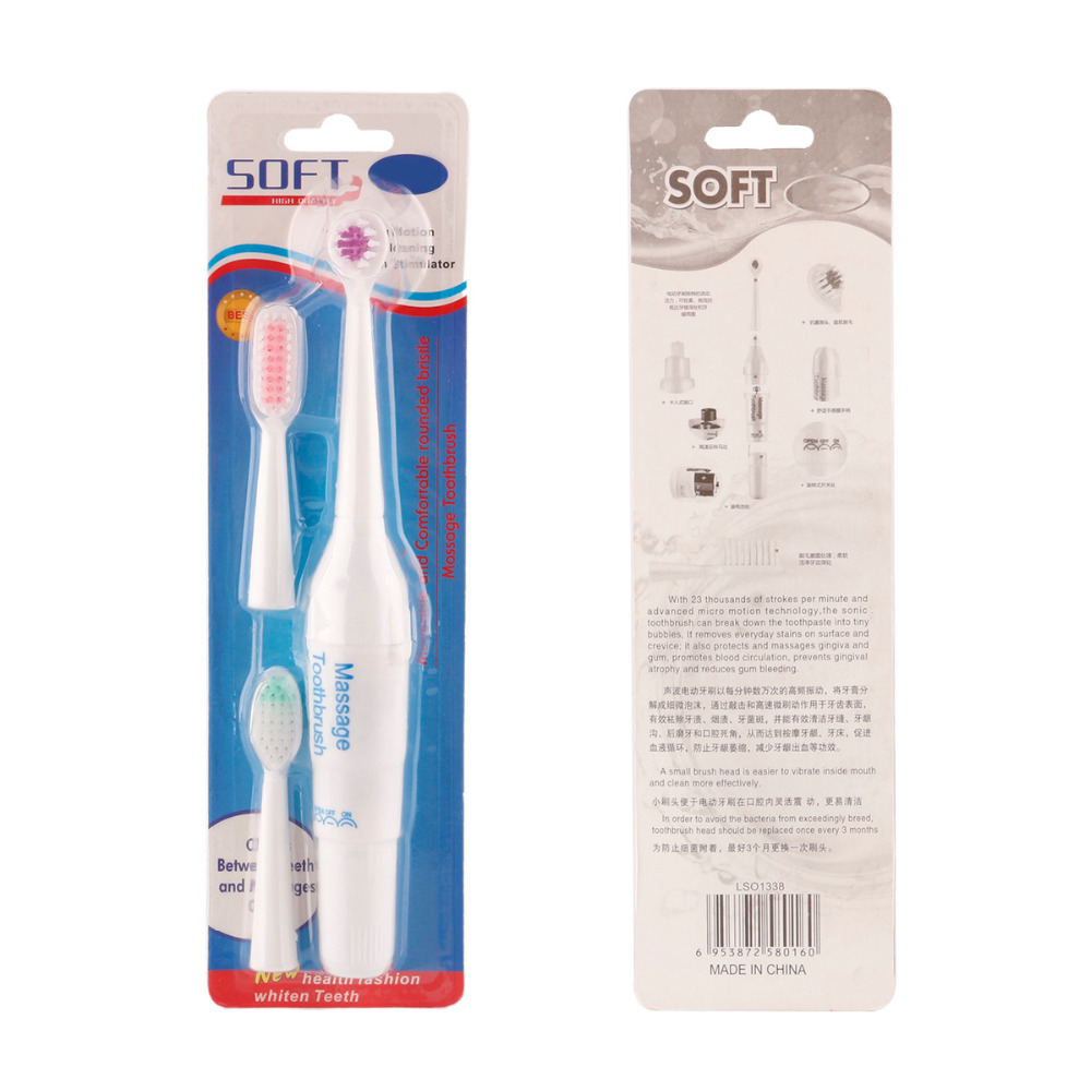 1Pcs Battery Operated Electric Toothbrush with 3 Brush Heads Oral Hygiene Health Products No Rechargeable Tooth Brush