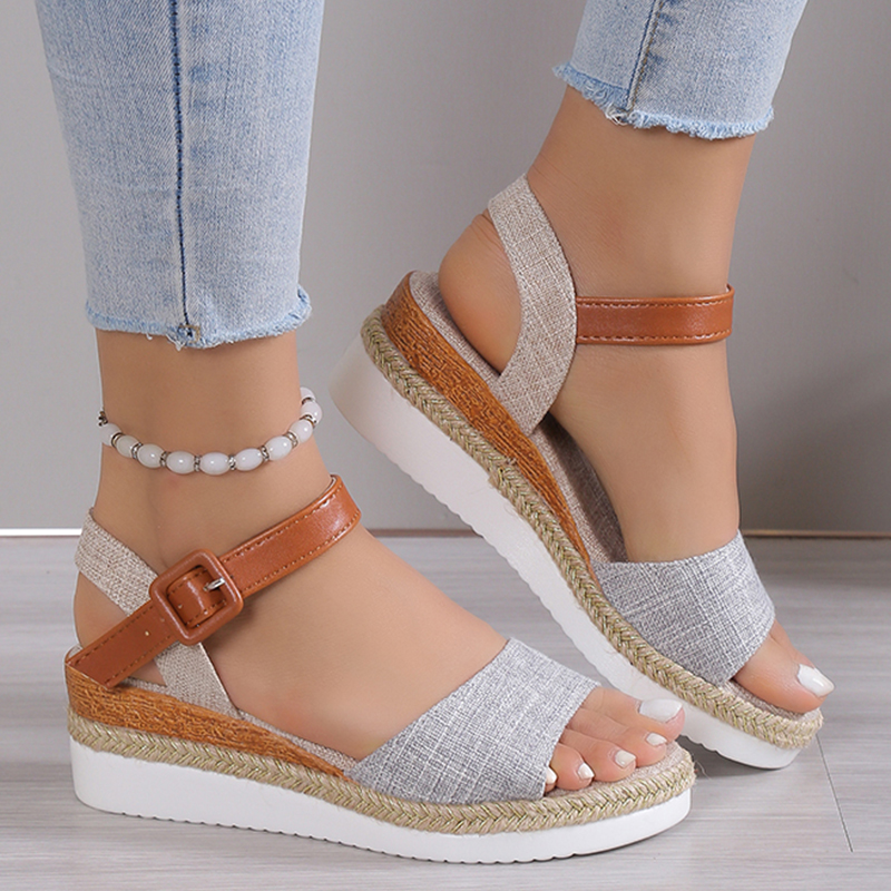 Sandalias de Mujer, Sandalias de tacón con cuña y Punta abierta, zapatos de verano 2025, Sandalias de plataforma baja para Mujer, zapatos de tacón de cáñamo antideslizantes