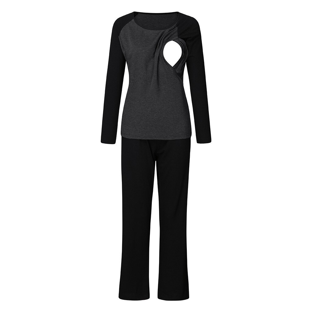 Vrouwen Moederschap Lange Mouw Verpleging Baby T-shirt Tops + Broek Pyjama Set Pak Mode: XL