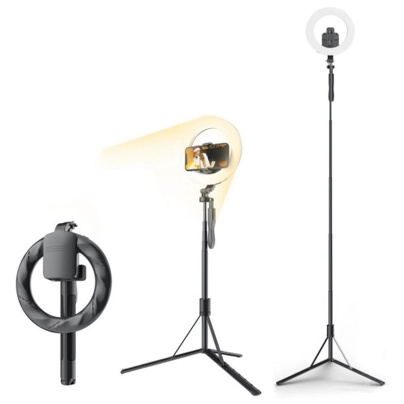 Selfie Pole Tripod with Fill Light 8 Inch 1.6M Telescopic Portable Live Desktop Floor LED Fill Light Bracket