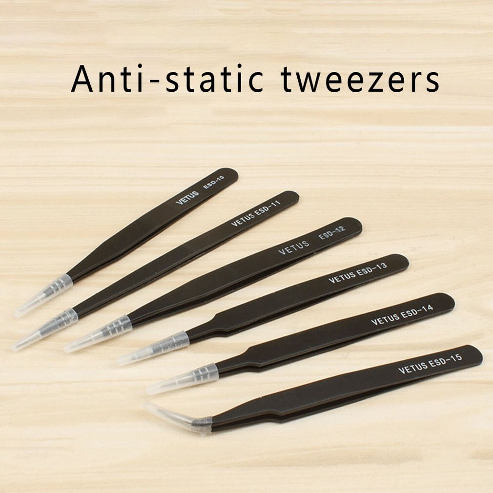 1PC Tweezers Precision ESD Anti-Static Stainless Steel Tweezers Kit with Bag for Electronics Jewelry-Making Laboratory WorkPC