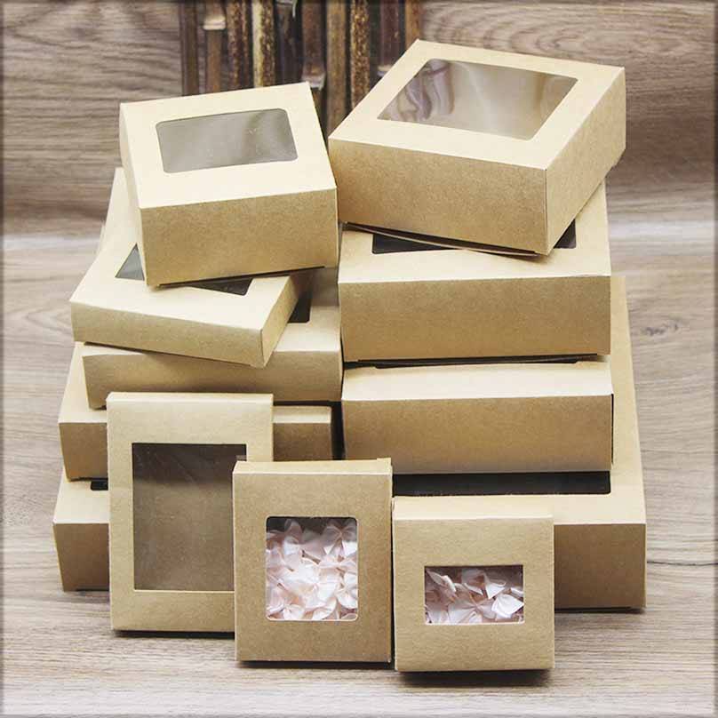 20x Gift Box with Window - White, Black, Kraft Cardboard - DIY Packaging for Jewelry, Wedding, Party