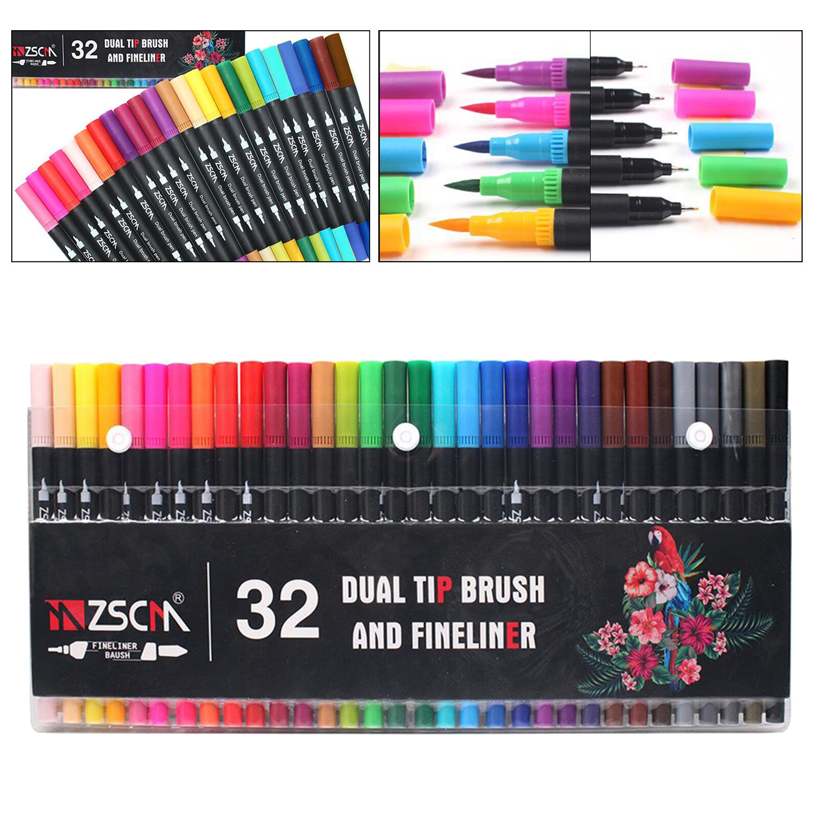 32 Pieces Double Tip Brush Paints Fine Felt Pen Marker for Calligraphy