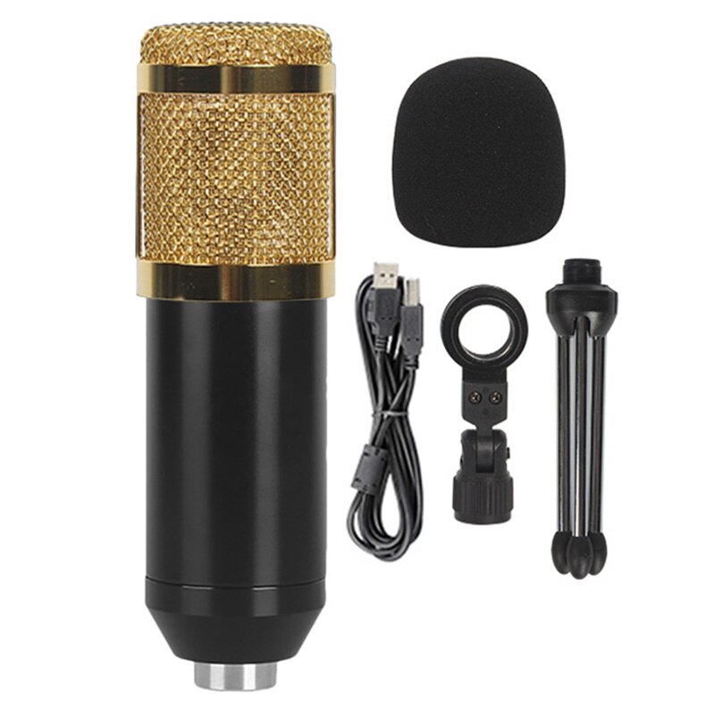 BM828 USB Microphone Dynamic Mic System Set PC Recording Karaoke Microphone Set: Yellow
