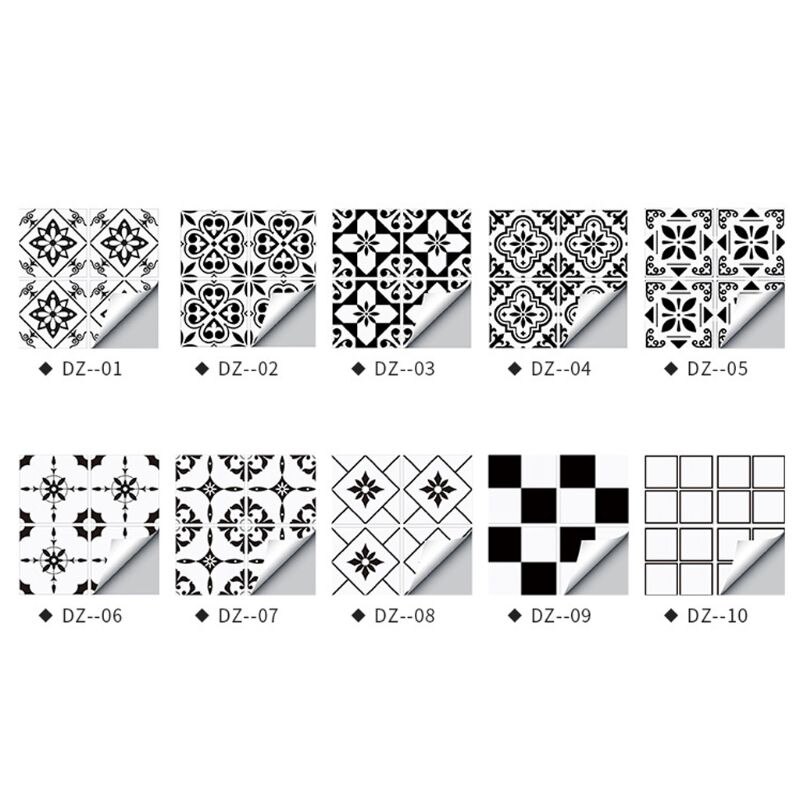 4 stuks zwart-witte bloem pvc keramische tegelstickers antislip keper vloerlijm  m0xd